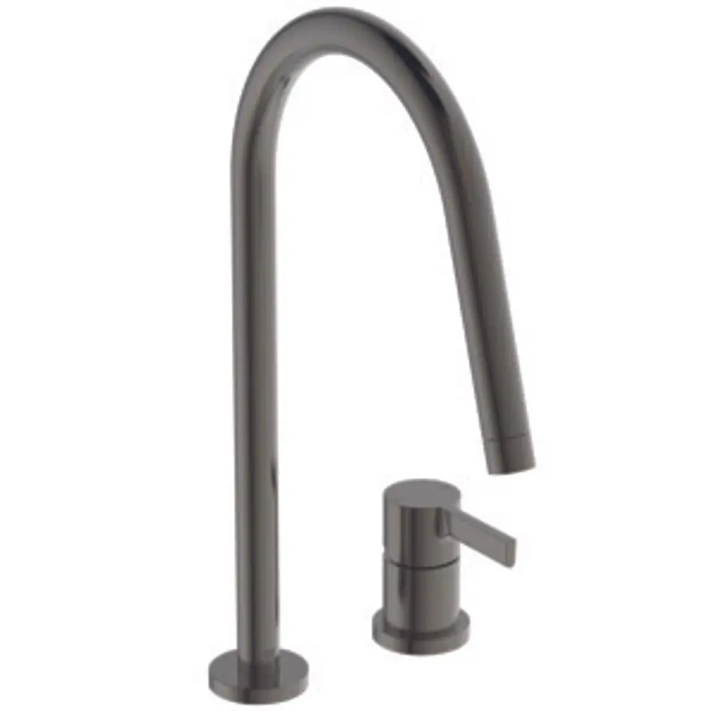 Küchenarmatur aus dem Sortiment von Ideal Standard, mit hohem, gebogenem Auslauf und einem separaten Bedienhebel in einem schlichten Design.
